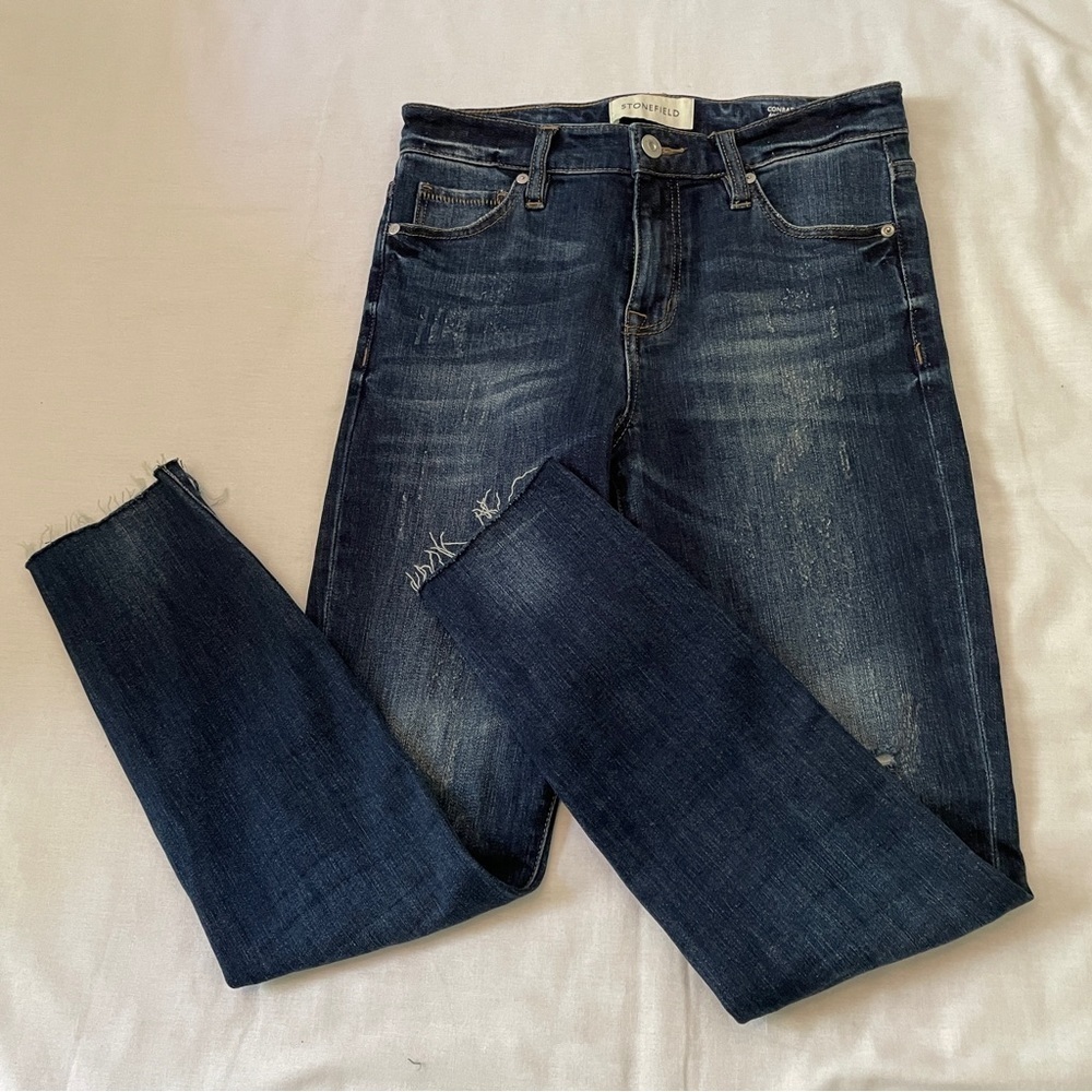 Stonefield 26 x 27 Conrad Ankle High Rise Skinny Jeans ~ Distressed Rae Hem